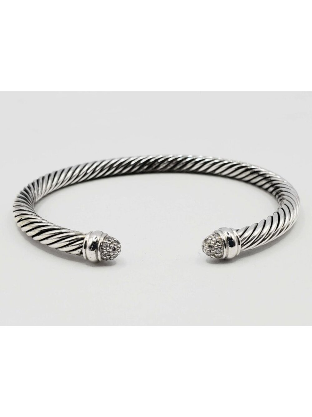 David Yurman Classic Cable Cuff Bracelet 5mm Diamond Dome Sterling Silver Large
